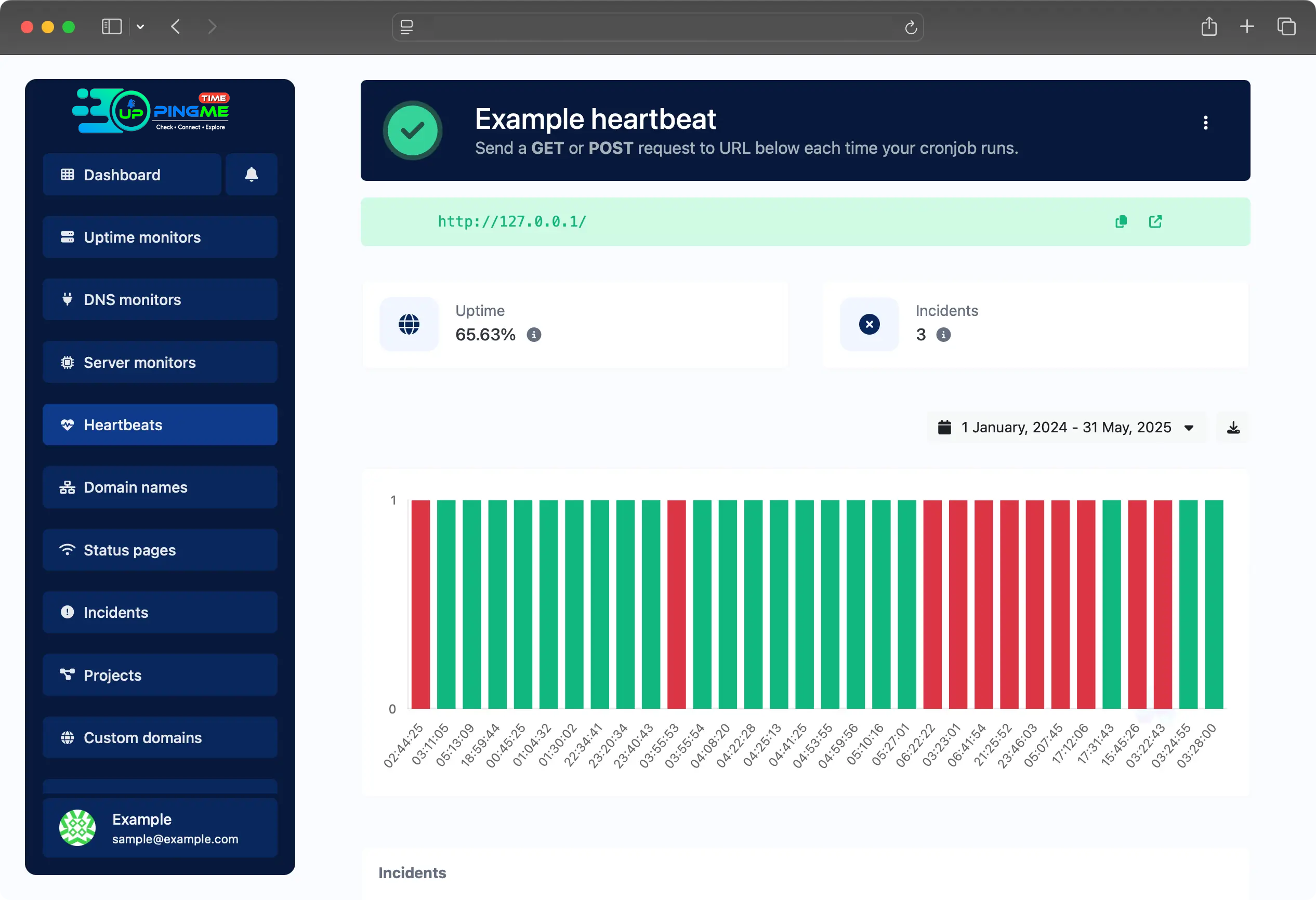 Screenshot of the app heartbeat monitor page