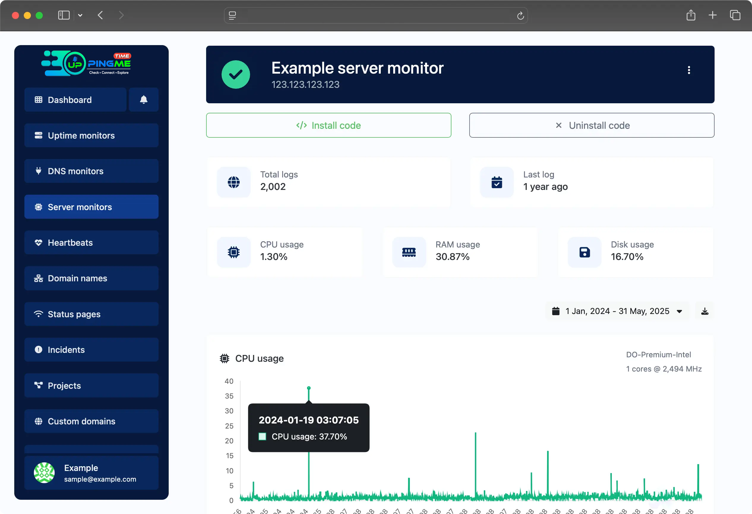 Screenshot of the app server monitor page